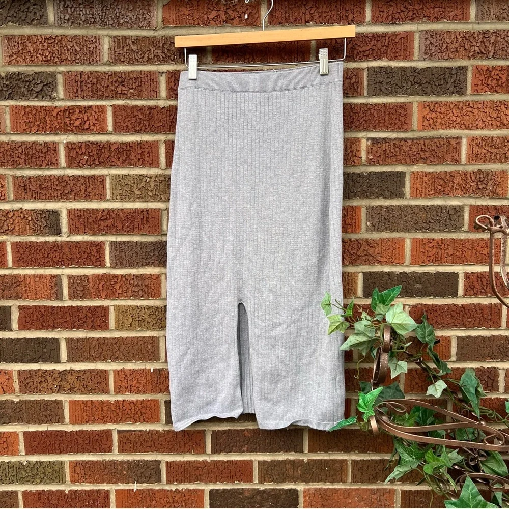 Free People Gray Ribbed Knit High Waisted Midi Skirt - Picture 1 of 4
